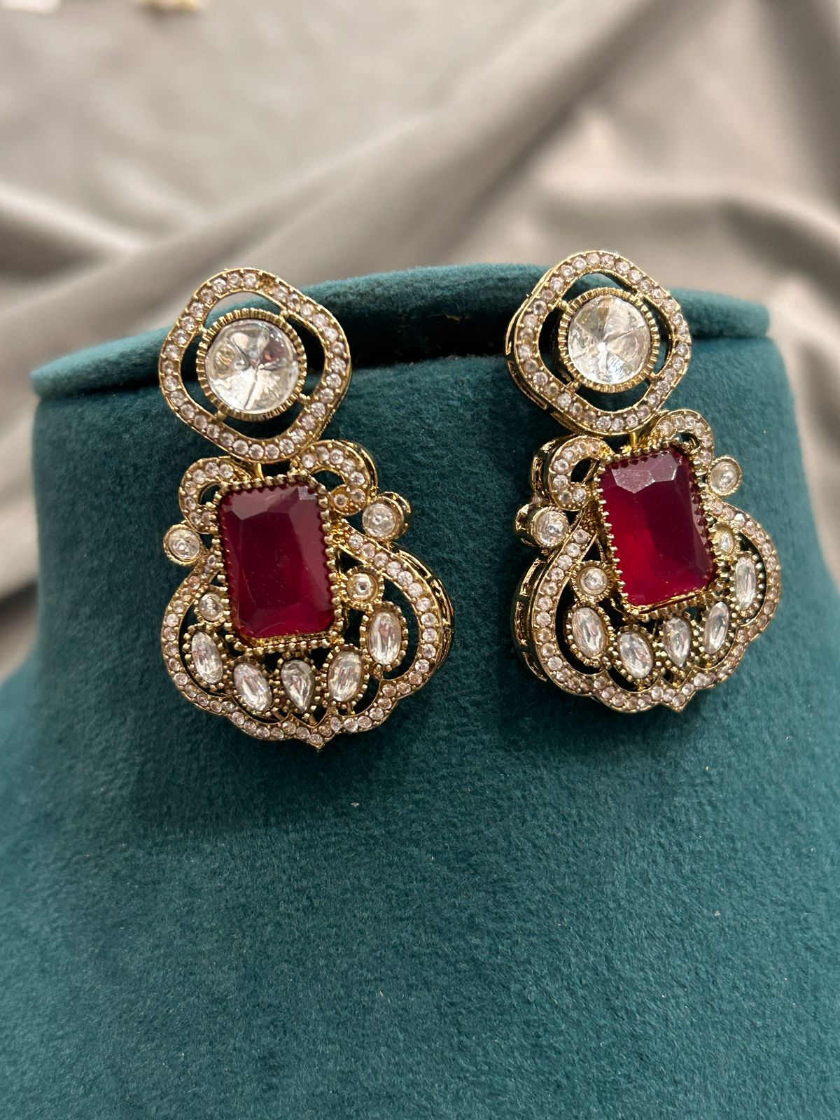 Ruby Red Kundan Necklace Set with Earrings